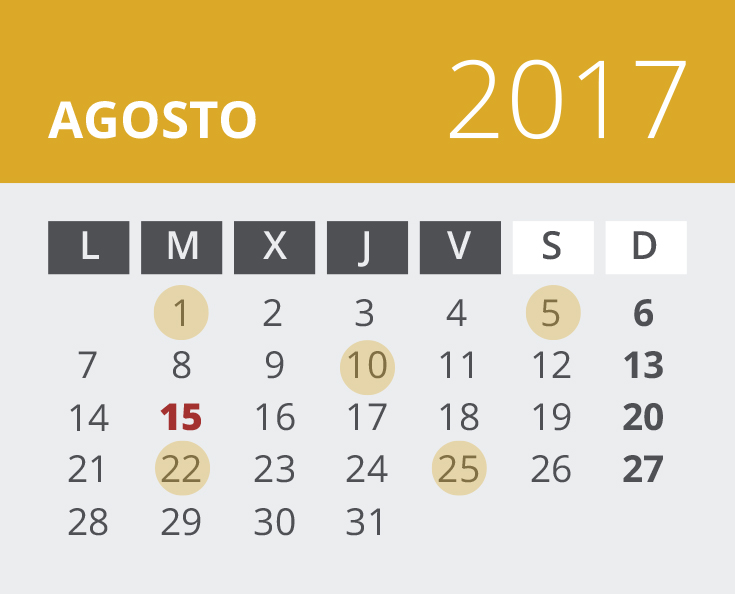 Calendario de Guipuzcoa. Agosto